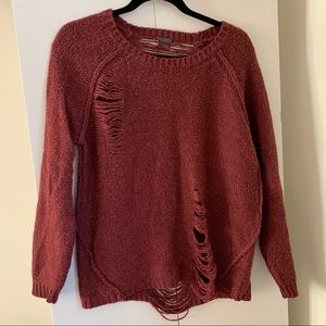 Maroon distressed sweater urban outfitters